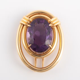 14K GOLD & AMETHYST BROOCH
