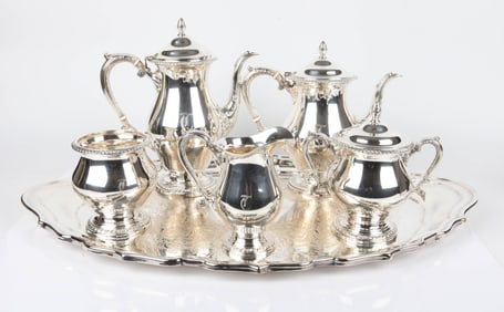 (6) PCS. STERLING TEA & COFFEE SERVICE with PLATED TRAY
