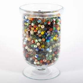 (3) GLASS JARS OF MARBLES