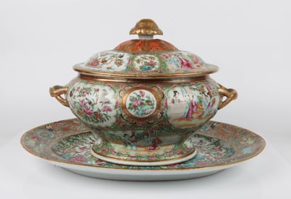 (2) FAMILLE ROSE TUREEN AND PLATTER