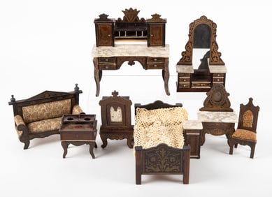 BIEDERMEIER DOLLHOUSE FURNITURE (9) PCS.