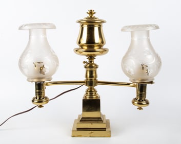 ARGAND LAMP with FROSTED GLOBES