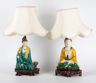 PAIR ASIAN LAMPS - BUDDHA & SAGE