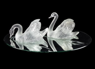 LALIQUE SWANS on MIRROR SCULPTURE