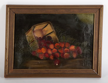 BASKET & STRAWBERRIES STILL LIFE PAINTING