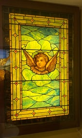(2) CHERUB STAINED GLASS WINDOWS