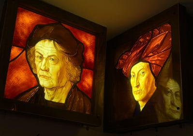 (2) STAINED GLASS PORTRAIT PANELS
