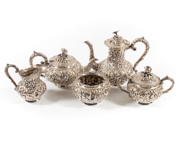 STERLING REPOUSSE COFFEE & TEA SERVICE (5) PCS.