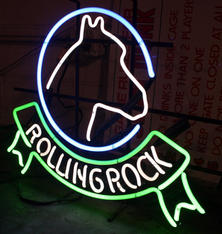 ROLLING ROCK NEON LIGHT: With horse head; H-20", L-24", VG-EX