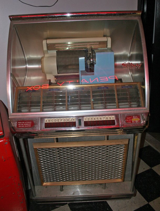 SEEBURG SELECT-O-MATIC 100 JUKEBOX: Model 100J, serial #161562; no records; runs; minor chrome pitting; H-48", W-36", G-VG