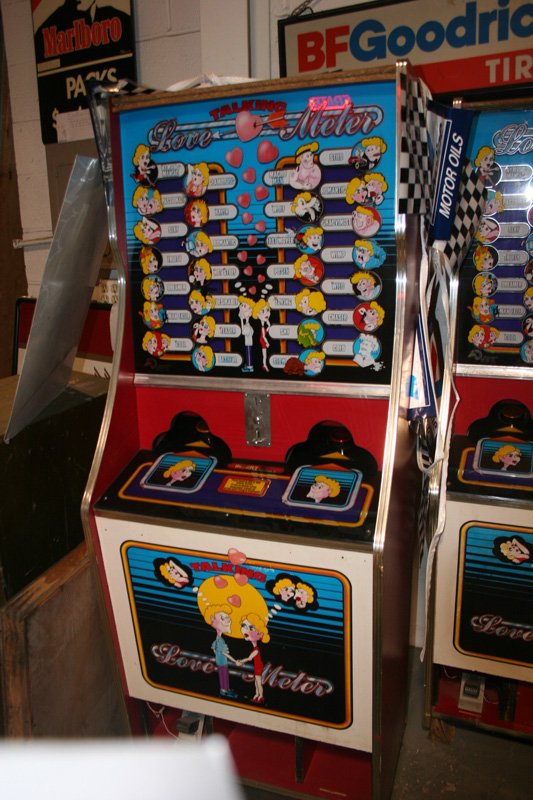 TALKING LOVER METER ARCADE GAME: Bottom face detached; not tested; H-65", W-25", G