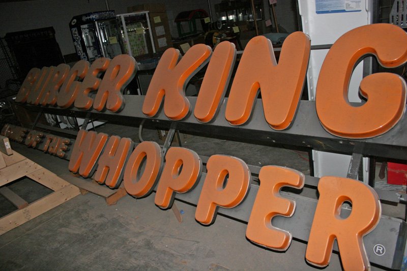 BURGER KING SIGN - OUTDOOR: Monumental; metal frame with plastic letters; H-52", L-222", G-VG