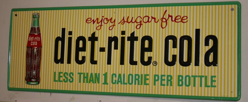 DIET-RITE COLA TIN SIGN: Embossed litho tin; great colors; minor edge rubs; 12" x 31 1/2", VG-EX