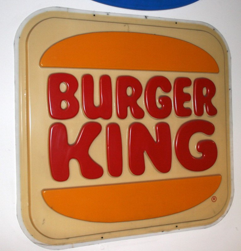 BURGER KING SIGN: Outdoor square; molded plastic; no frame; 46" x 46", G-VG