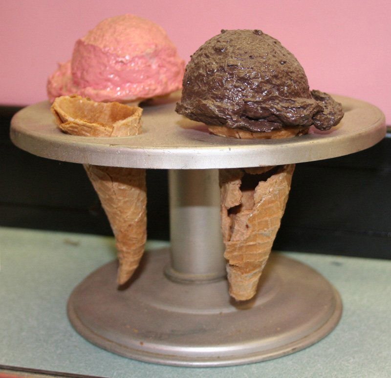 ICE CREAM CONE STAND: With holes for (5) cones; aluminum; Dia.-7", G-VG