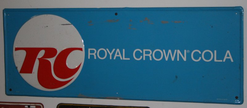 ROYAL CROWN COLA TIN SIGN: Some paint splatters and dents; H-12", W-31 1/2"