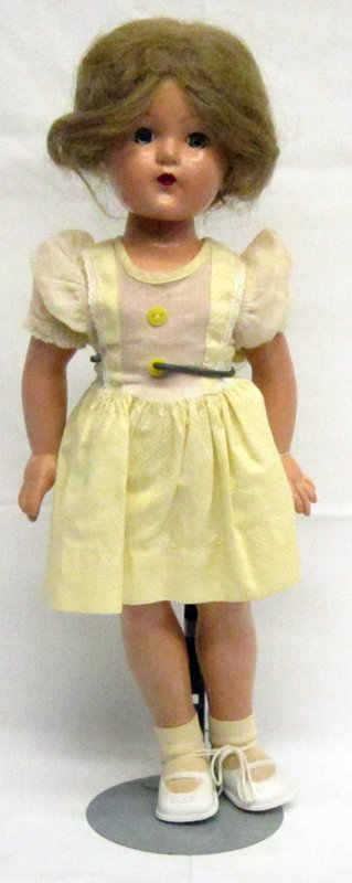 EFFANBEE DOLL: Composition; sleep eyes; repaired fingers; small mark on nose; H-18", G-VG