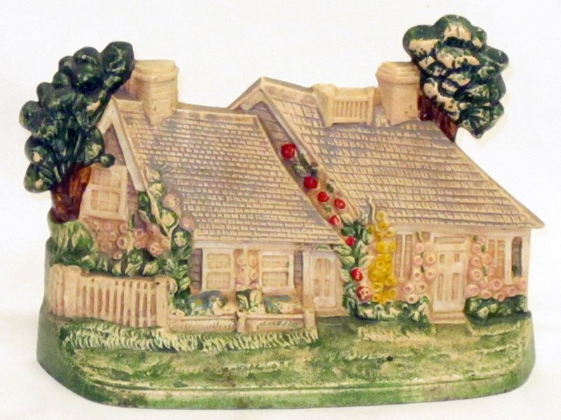 COTTAGE DOORSTOP: Painted cast iron; original paint; L-8", EX-Nm