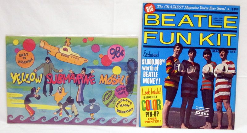 BEATLES PAPER EPHEMERA (2) Pieces: (1) Yellow Submarine mobile: 1968 Sunshine Art Studios; (1) Beatles Fun Kit; H-14", EX-NM