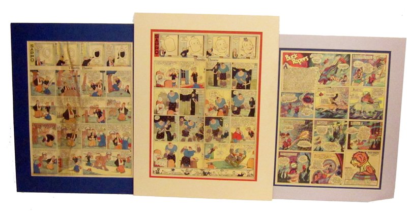 SUNDAY COMICS - FULL PAGE (6): (1) Tarzan, (1) Buck Rogers, (1) Orphan Annie, (2) Popeye, (1) Granny Goodthing; matted; toning; 19" x 14" etc.; G