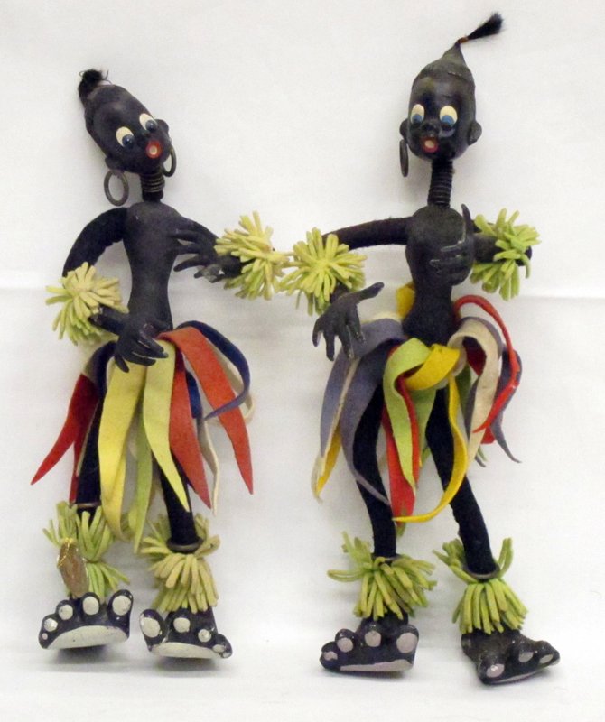 BLACK AMERICANA WOMEN FIGURES (2): Painted composition and cloth dressed; bendable; minor chips and wear; H-10", G-VG