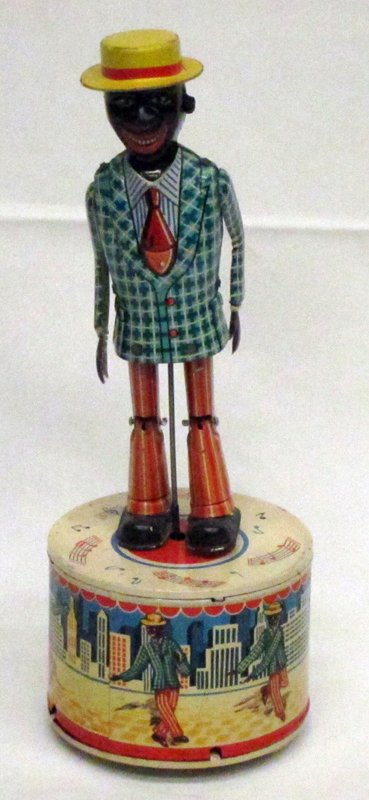 BLACK AMERICANA DANCING DAN TOY: Litho tin; battery operated; not tested; minor scuffs on edges; H-11", VG-EX