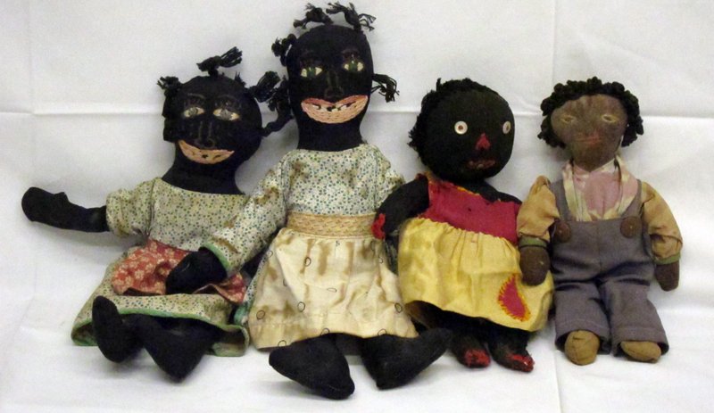(4) BLACK AMERICANA RAG DOLLS: Cloth with stitched features; some wear; H-10"-13", G-VG