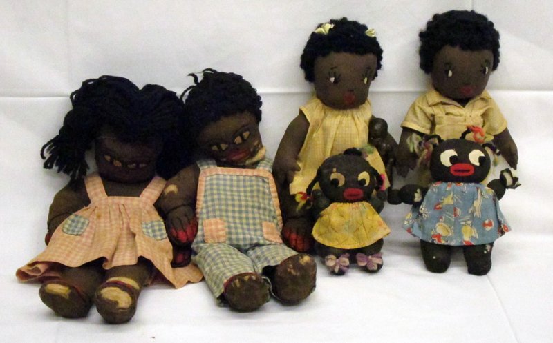 BLACK AMERICANA RAG DOLLS: Stitched figures; some tears; normal wear; H-5"-13 1/2", F-VG