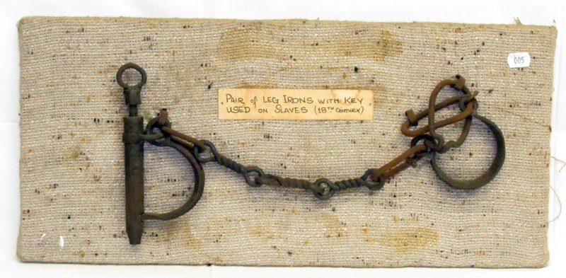 SLAVE LEG IRONS: Wrought and cast iron; no conclusive provenance; L-17", G