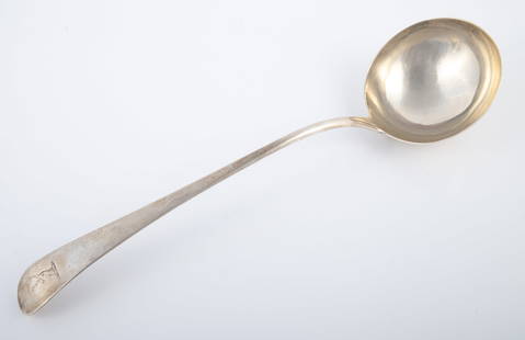 ENGLISH STERLING LADLE: Engraved buck on handle, normal polish wear, [6.98 TO], H-12", G-VG