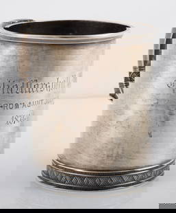 TIFFANY STERLING BABY CUP: #3005-3582; engraved front: "Julia Marshall Watson from Aunt Julia 1874", [5.55 TO], normal wear, (1) small ding; L-3 1/2", G-VG