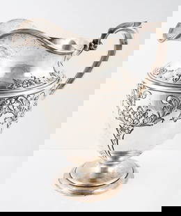 STERLING PITCHER: Watson & Newell, hand chased; #2080; [27.76 TO], minor polish wear; H-10", G-VG