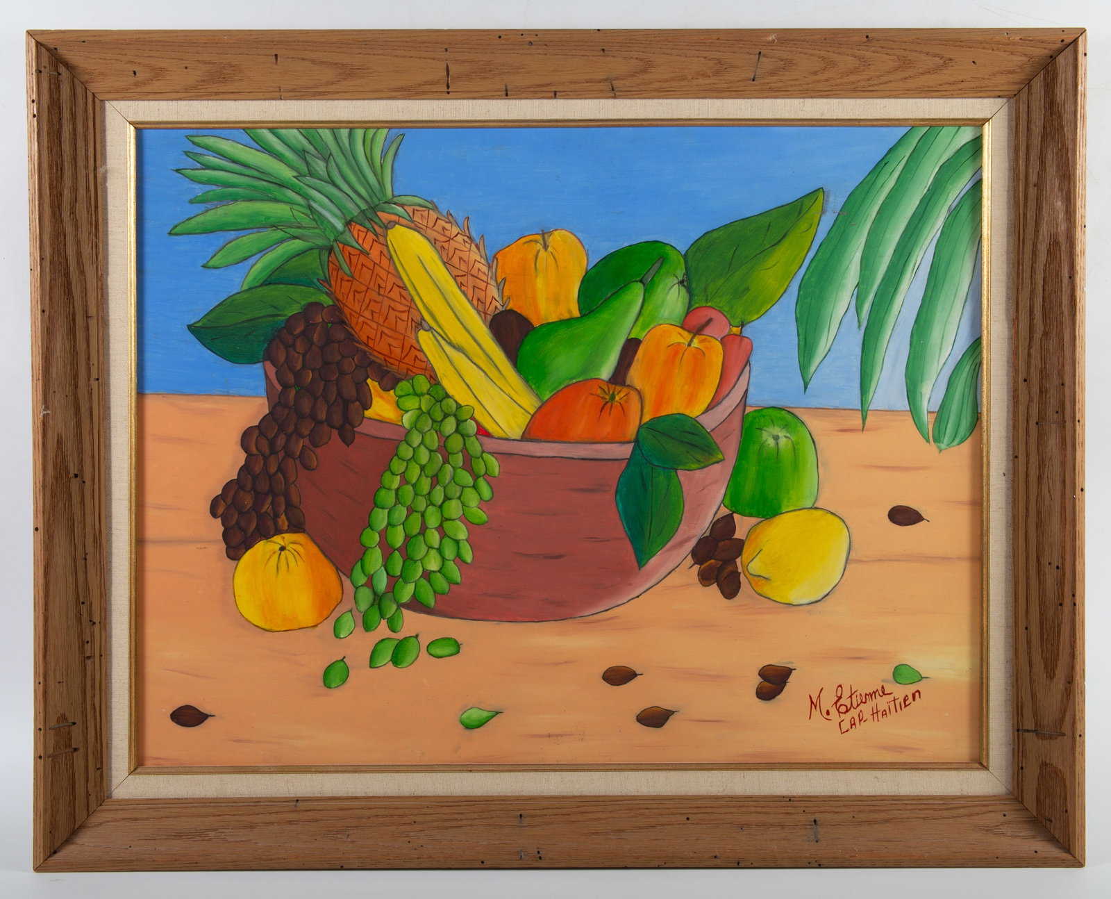 M. ETIENNE HAITIAN PAINTING: Bowl of fruit; oil on masonite; signed lower right; normal wear; matted and framed; 18" x 24", VG-EX