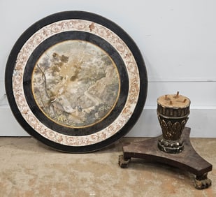 PAINTED TABLE TOP & ANTIQUE TABLE BASE
