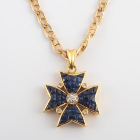 14K GOLD SAPPHIRE & DIAMOND NECKLACE