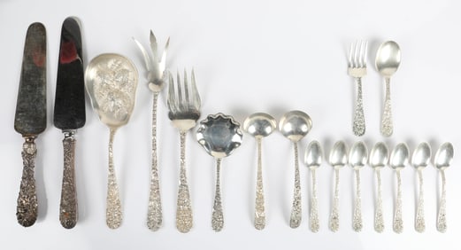 (17) STERLING REPOUSSE FLATWARE & SERVERS