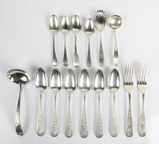 (15) STERLING, ETC. FLATWARE & SERVERS