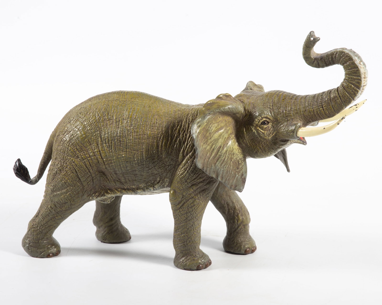 BERGMAN ELEPHANT BRONZE: Large Franz Bergman walking and trumpeting elephant; normal wear; H-9", L-12 1/2", VG-EX