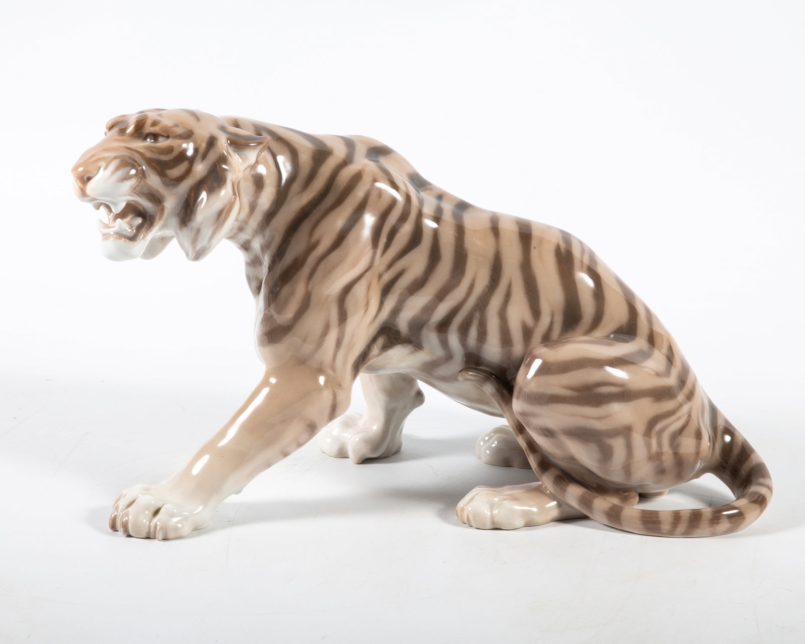 B&G PORCELAIN TIGER: painted porcelain; #1712; normal wear; H-7", L-11", VG-EX