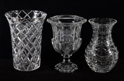 TIFFANY CRYSTAL VASES (3)