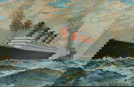 "AQUITANIA" OCEAN LINER LITHO