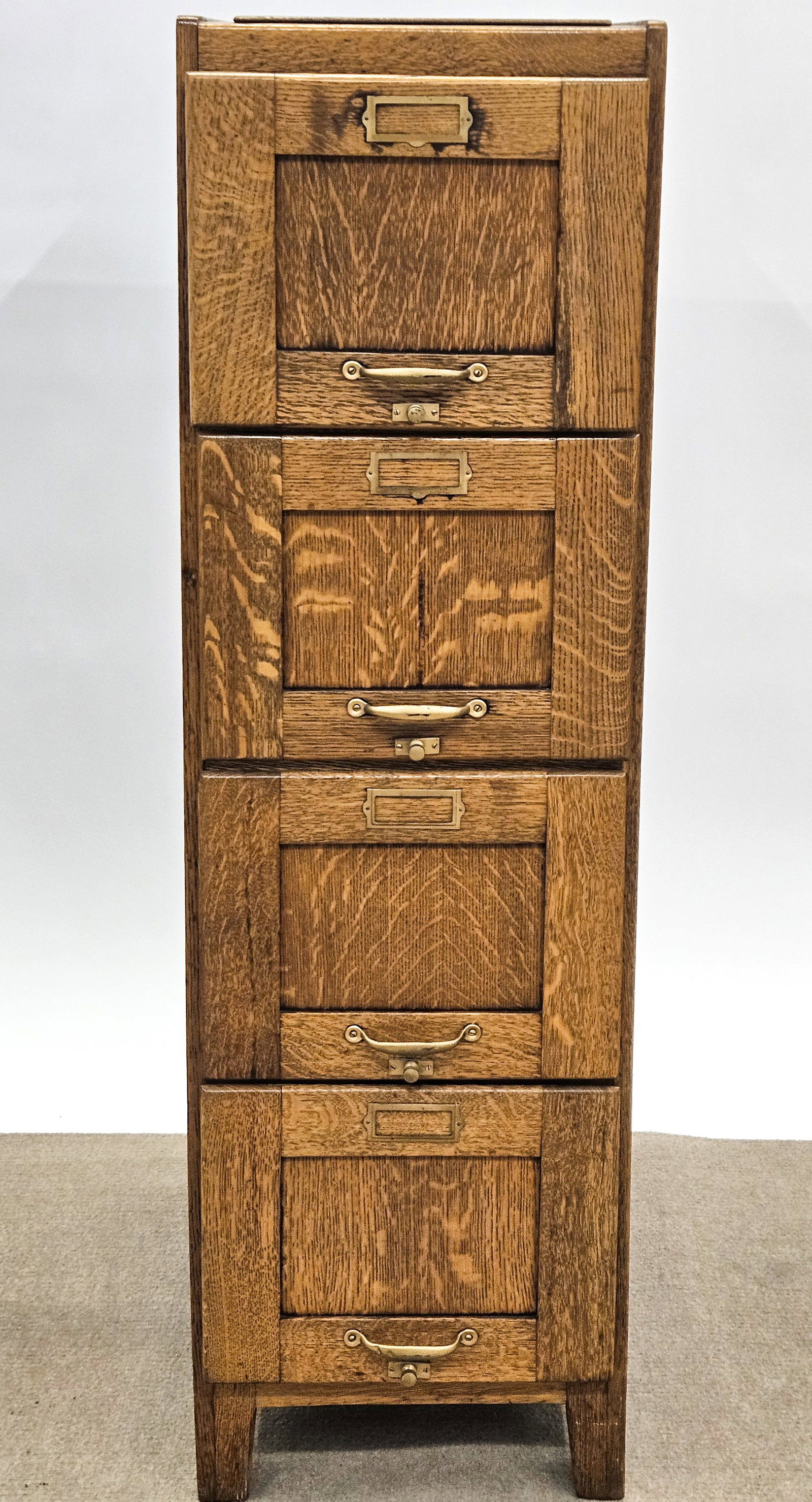 OAK FILE CABINET: Antique, four drawers, normal wear, 16" x 25" x 55" high; G-VG