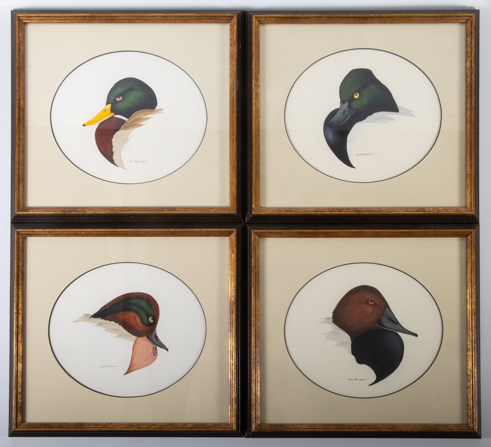 G. BARBER DUCK WATERCOLORS (4): Signed Geo. Barber, normal wear; VG-EX