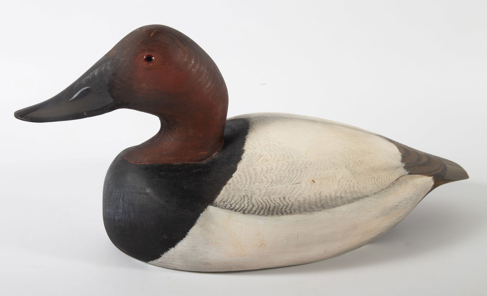 ART LAMAY CANVASBACK: Carved and painted decorative decoy, signed, normal wear; L-16", VG