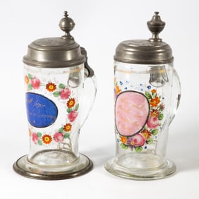 GLASS & ENAMEL STEINS (2)