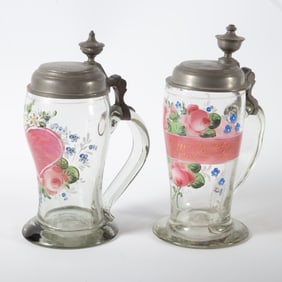 GLASS & ENAMEL STEINS (2)