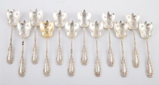 DOMINICK & HAFF (12) STERLING ICE CREAM FORKS