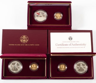 (3) SETS OLYMPIC GOLD AND SILVER COINS