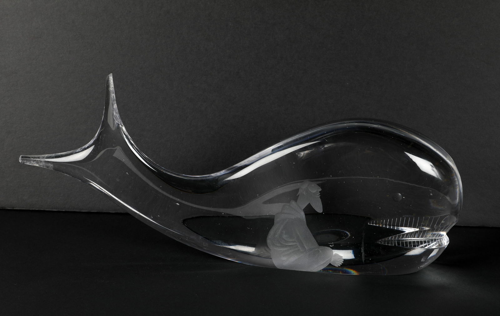 JONAH & THE WHALE ART GLASS: Kosta Boda signed on bottom, 13 1/4", bottom has some surface scratches, VG