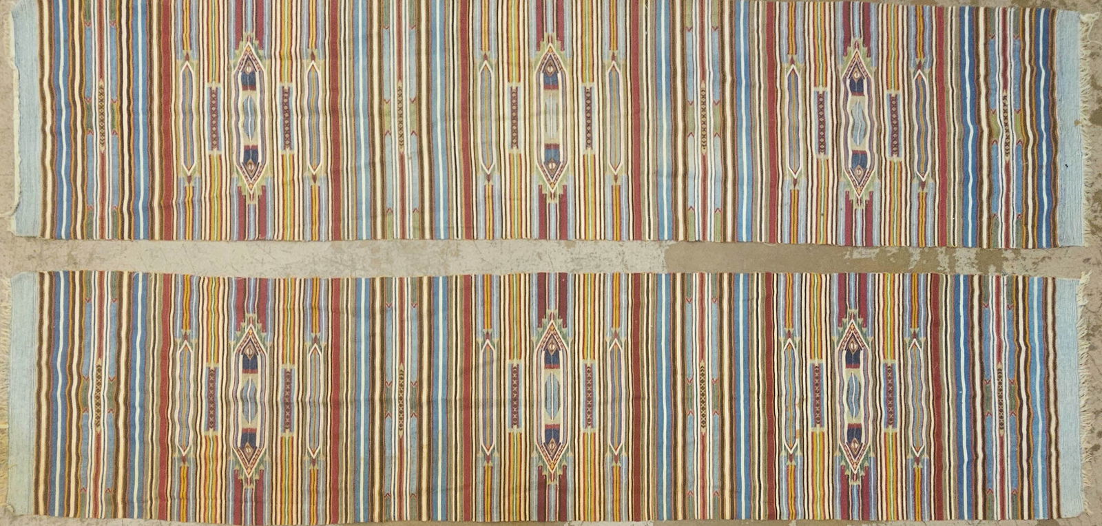 (2) TURKISH FABRIC RUGS: 29" x 125", G-VG